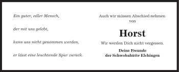 Traueranzeige von Horst Schwenninger von Schwäbische Post