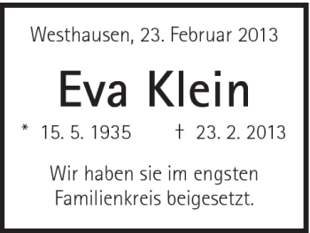 Traueranzeige von Eva Klein von Schwäbische Post