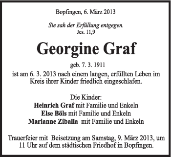 Traueranzeige von Georgine Graf von Schwäbische Post