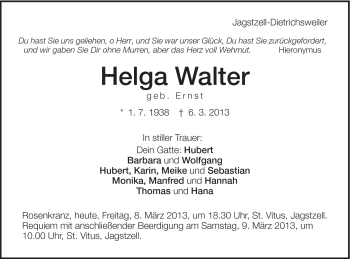 Traueranzeige von Helga Walter von Schwäbische Post