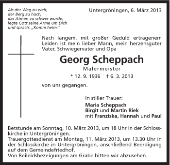 Traueranzeige von Georg Scheppach von Gmünder Tagespost