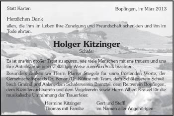 Traueranzeige von Holger Kitzinger von Schwäbische Post