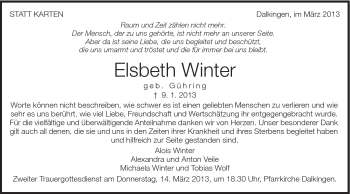 Traueranzeige von Elsbeth Winter von Schwäbische Post