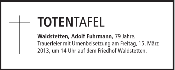 Traueranzeige von Adolf Fuhrmann von Gmünder Tagespost