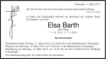 Traueranzeige von Elsa Barth von Schwäbische Post