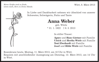 Traueranzeige von Anna Weber von Schwäbische Post