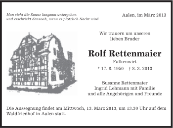 Traueranzeige von Rolf Rettenmaier von Schwäbische Post