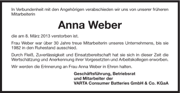 Traueranzeige von Anna Weber von Schwäbische Post