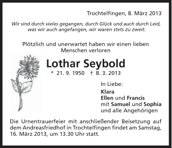 Traueranzeige von Lothar Seybold von 082