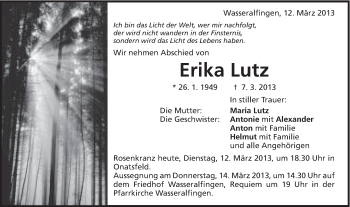 Traueranzeige von Erika Lutz von Schwäbische Post