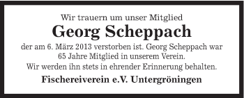 Traueranzeige von Georg Scheppach von Gmünder Tagespost