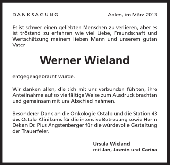 Traueranzeige von Werner Wieland von Schwäbische Post