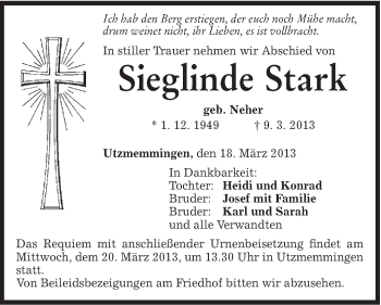Traueranzeige von Sieglinde Stark von Schwäbische Post