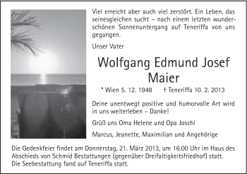 Traueranzeige von Wolfgang Edmund Josef Maier von Gmünder Tagespost