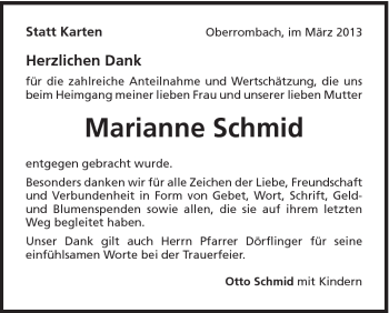 Traueranzeige von Marianne Schmid von Schwäbische Post