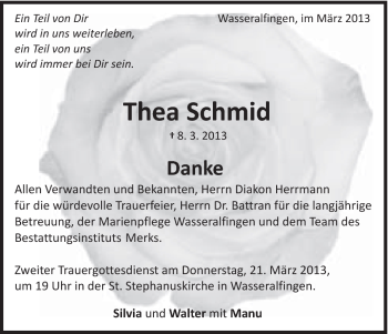 Traueranzeige von Thea Schmid von Schwäbische Post