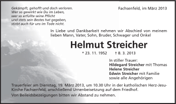 Traueranzeige von Helmut Streicher von Schwäbische Post