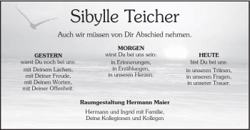 Traueranzeigen von Sibylle Teicher OstalbTrauer