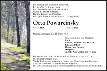 Traueranzeige von Otto Powarcinsky von Schwäbische Post