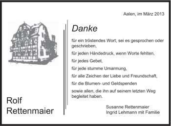 Traueranzeige von Rolf Rettenmaier von Schwäbische Post