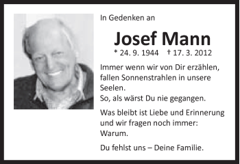 Traueranzeige von Josef Mann von Schwäbische Post