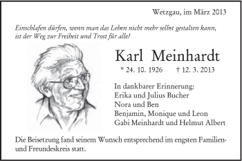 Traueranzeige von Karl Meinhardt von Gmünder Tagespost
