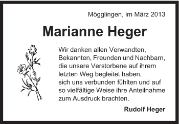 Traueranzeige von Marianne Heger von Gmünder Tagespost