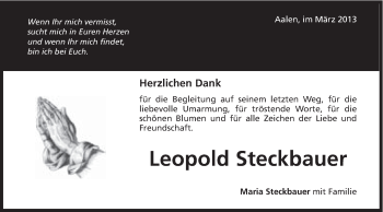 Traueranzeige von Leopold Steckbauer von Schwäbische Post
