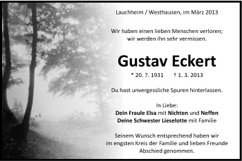 Traueranzeige von Gustav Eckert von Schwäbische Post