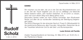 Traueranzeige von Rudolf Scholz von Schwäbische Post
