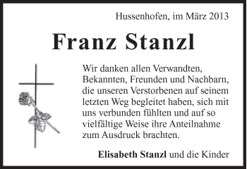 Traueranzeige von Franz Stanzl von Gmünder Tagespost