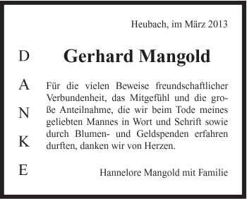 Traueranzeige von Gerhard Mangold von Gmünder Tagespost