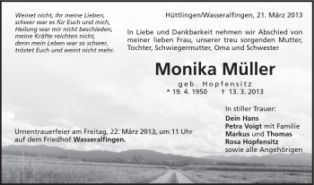 Traueranzeige von Monika Müller von Schwäbische Post