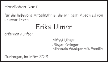 Traueranzeige von Erika Ulmer von Gmünder Tagespost