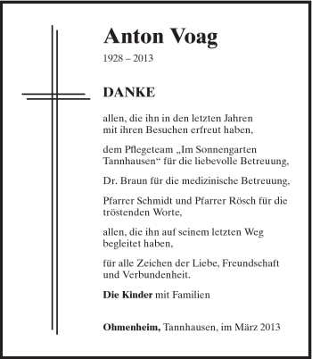 Traueranzeige von Anton Voag von Schwäbische Post
