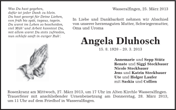 Traueranzeige von Angela Dluhosch von Schwäbische Post