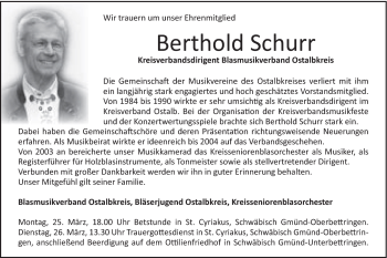Traueranzeige von Schurr Berthold von 020