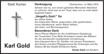 Traueranzeige von Karl Gold von Schwäbische Post