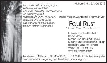 Traueranzeige von Paul Rust von Schwäbische Post