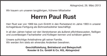 Traueranzeige von Paul Rust von Schwäbische Post