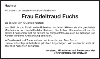 Traueranzeige von Edeltraud Fuchs von Gmünder Tagespost