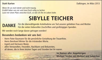 Traueranzeige von Sibylle Teicher von Schwäbische Post