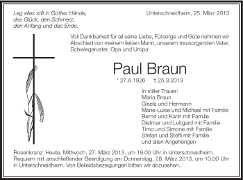 Traueranzeige von Paul Braun von Schwäbische Post
