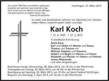 Traueranzeige von Karl Koch von Schwäbische Post