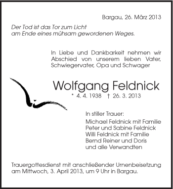 Traueranzeige von Wolfgang Feldnick von Gmünder Tagespost