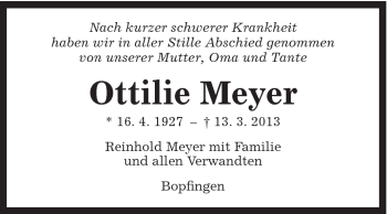 Traueranzeige von Ottilie Meyer von Schwäbische Post