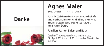 Traueranzeige von Agnes Maier von Schwäbische Post