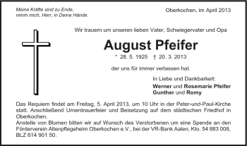 Traueranzeige von August Pfeifer von Schwäbische Post