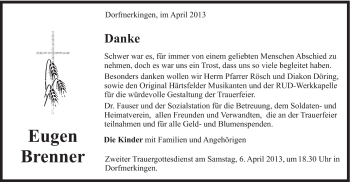 Traueranzeige von Eugen Brenner von Schwäbische Post