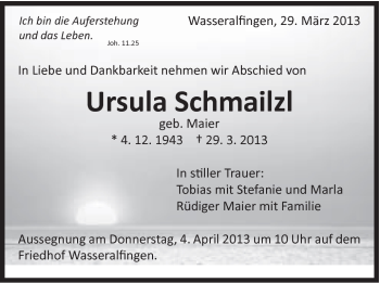 Traueranzeige von Ursula Schmailzl von Schwäbische Post